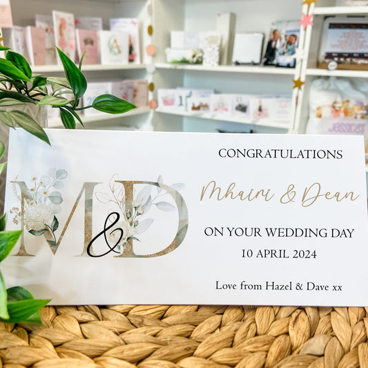 Personalised Wedding Card Money Gift Wallet Vouchers Cash Floral Initials