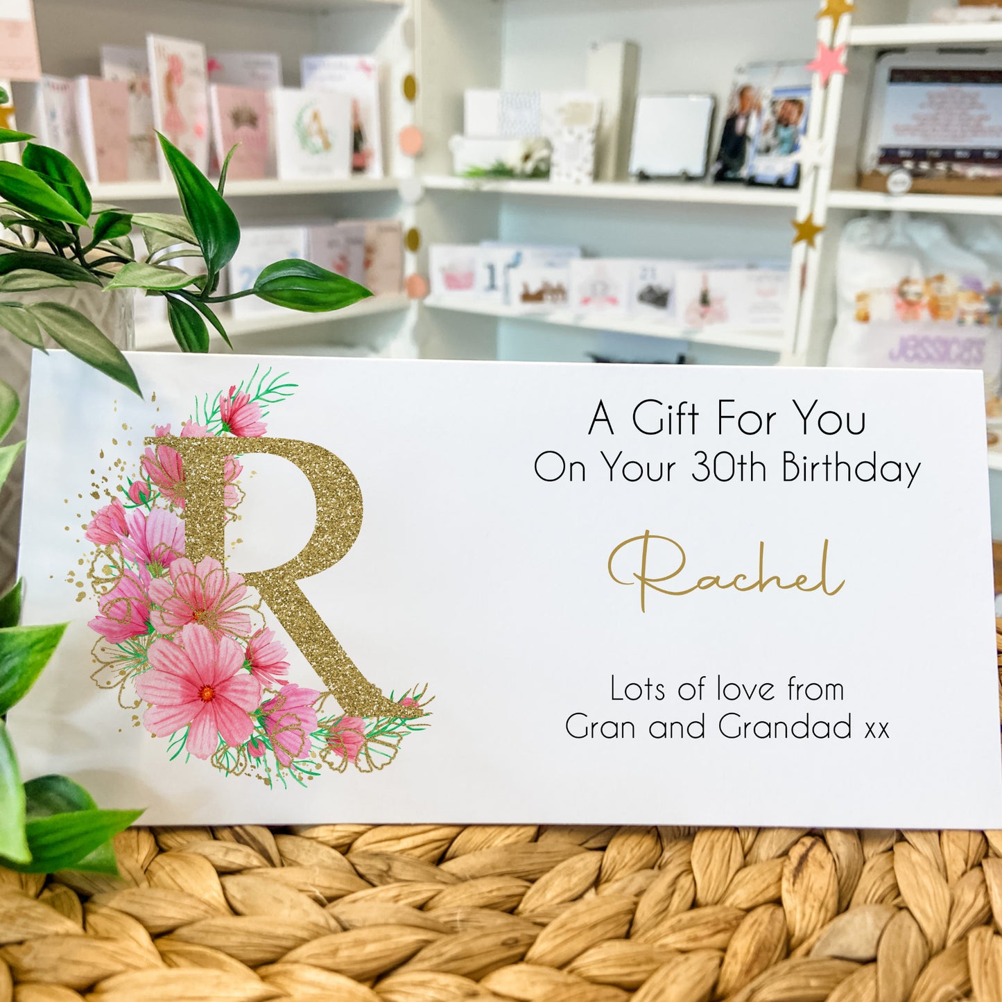 Personalised Birthday Card Money Gift Wallet Voucher Gold Pink Floral