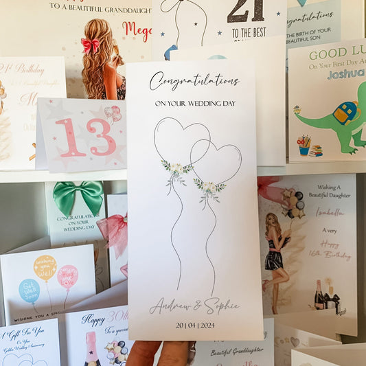 Personalised Wedding Card Money Wallet Heart Balloon