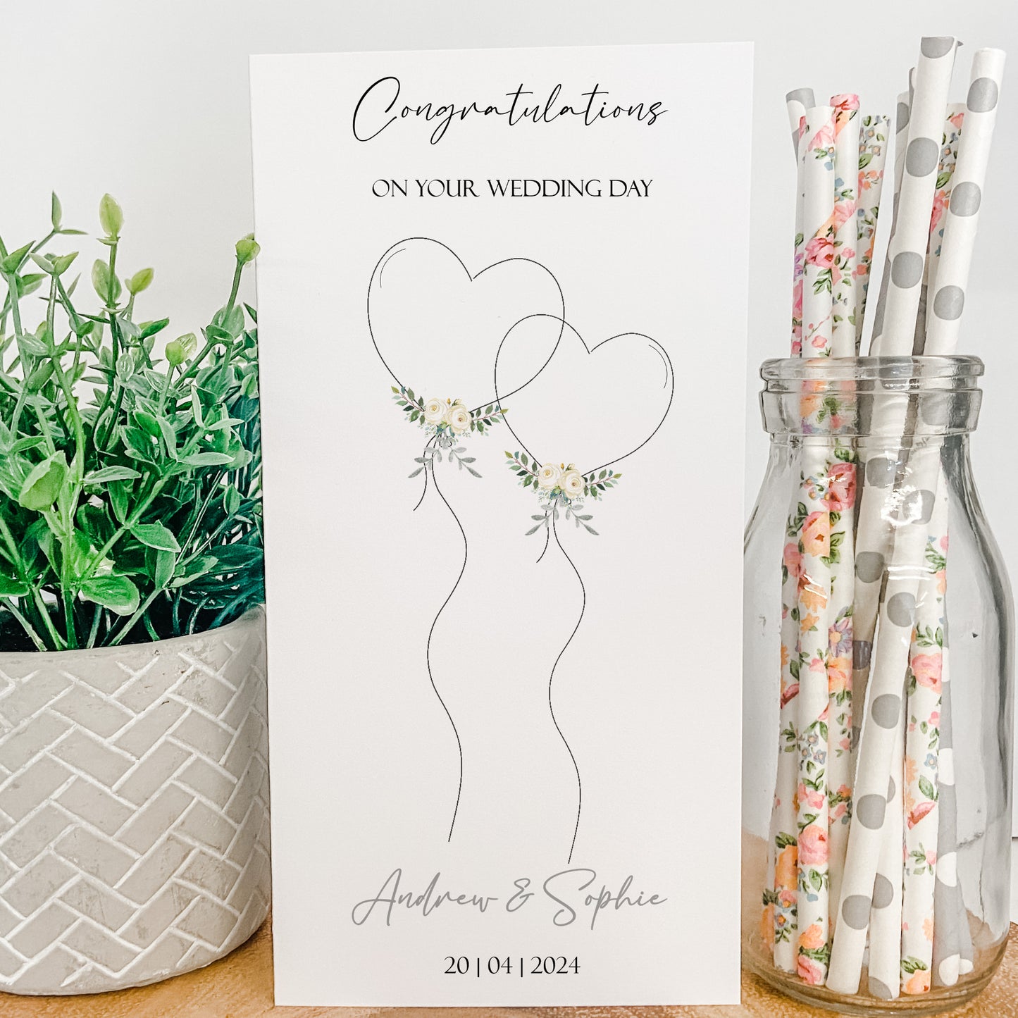 Personalised Wedding Card Money Wallet Heart Balloon