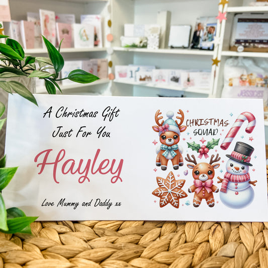 Personalised Christmas Card Wallet for Gifting Cash, Custom Festive Money Holder