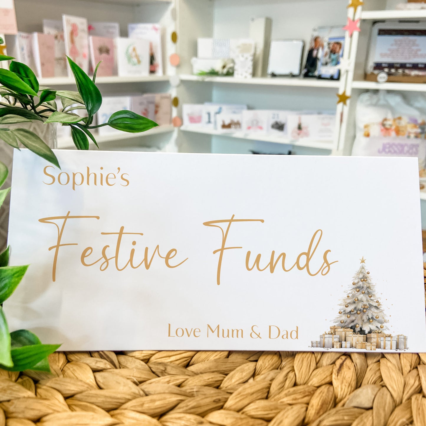 Christmas Money Gift Wallet for Festive Cash Gifting Gold Christmas Tree