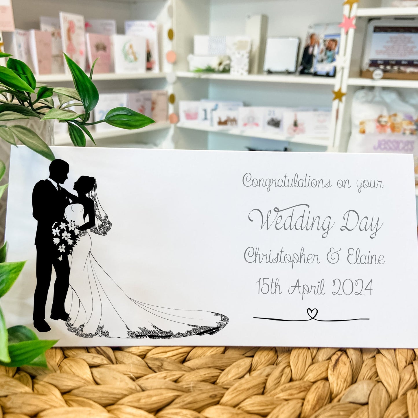 Personalised Wedding Card Money Gift Wallet Vouchers Cash Bride Groom Silhouette