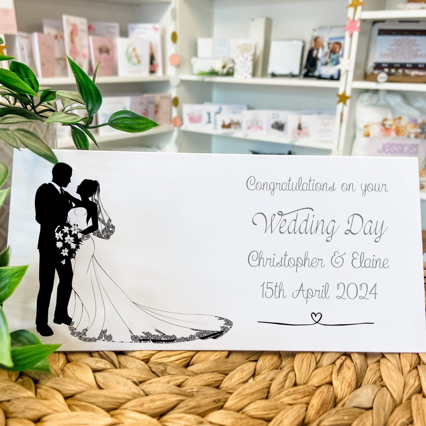 Personalised Wedding Card Money Gift Wallet Vouchers Cash Bride Groom Silhouette