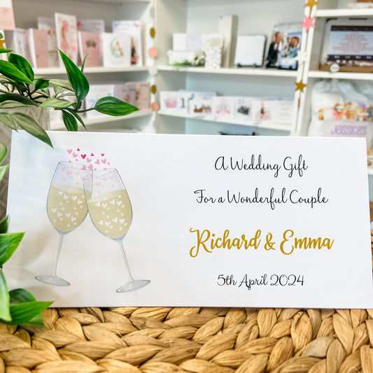 Personalised Wedding Card Money Gift Wallet Vouchers Cash Champagne Glasses