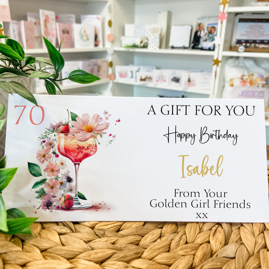 Personalised Birthday Card Wallet Gift Voucher Peach Cocktail
