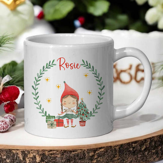 Personalised Children's Christmas Mug - 6oz Polymer Unbreakable Mug Elf Girl