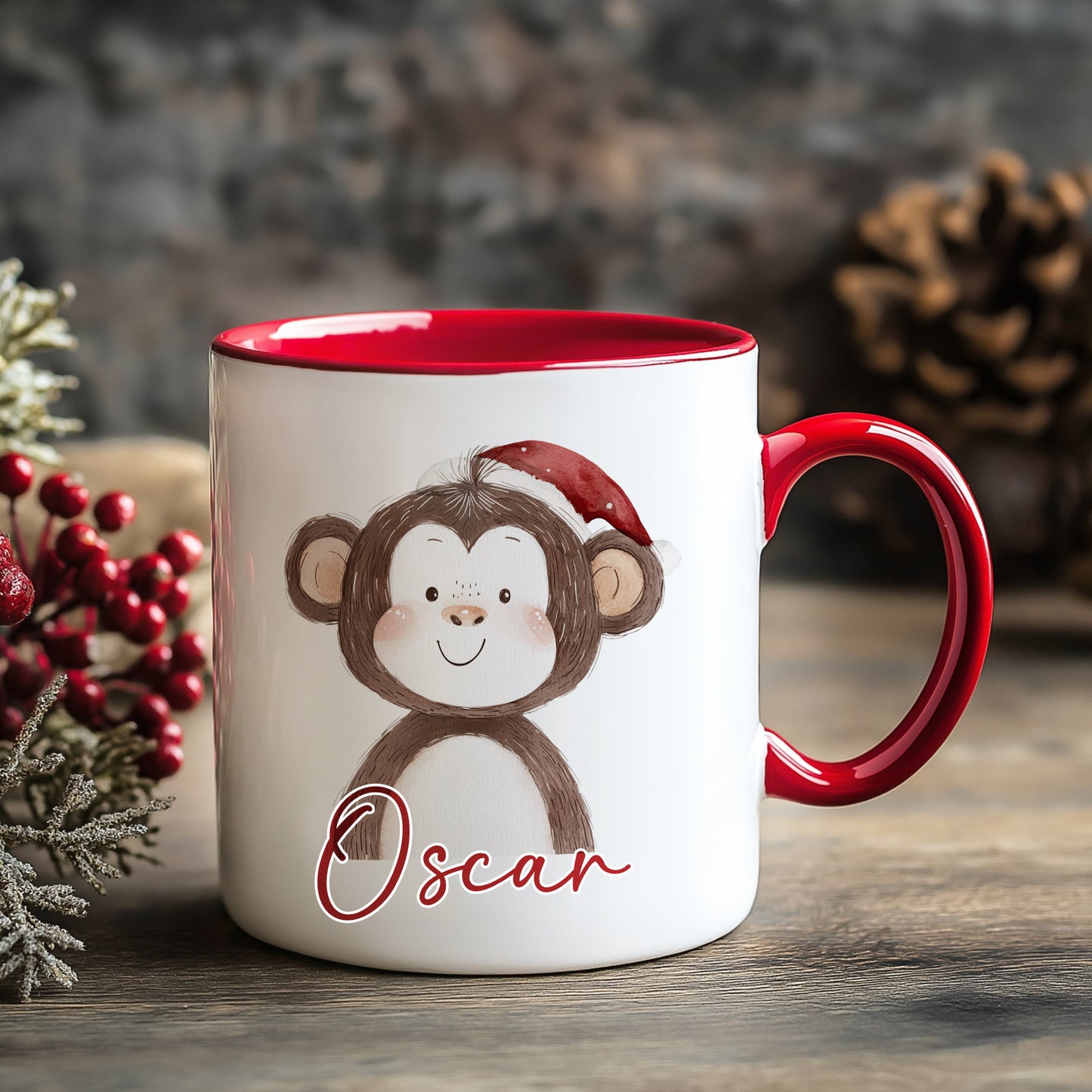 Personalised Children’s Christmas Mug – Monkey Design | Custom Name Kids Holiday Gift