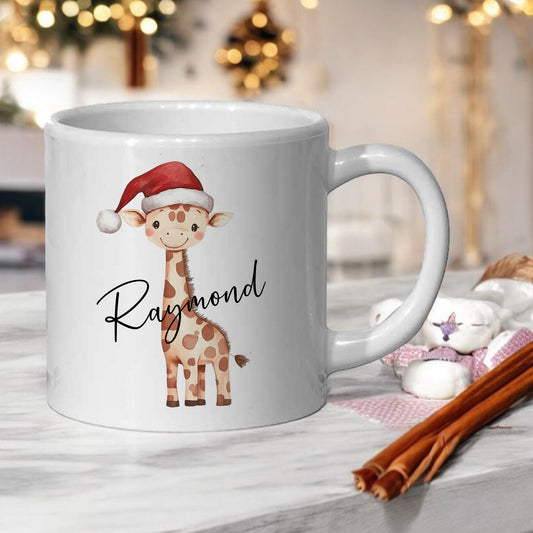 Personalised Children’s Christmas Mug – Giraffe Design | Custom Name Kids Holiday Gift