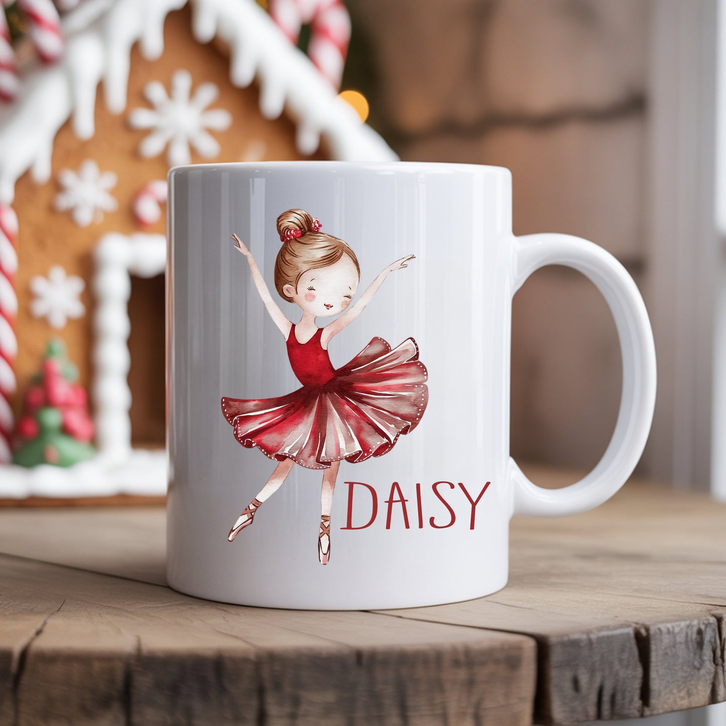 Personalised Children’s Christmas Mug – Ballerina Design | Custom Name Kids Holiday Gift