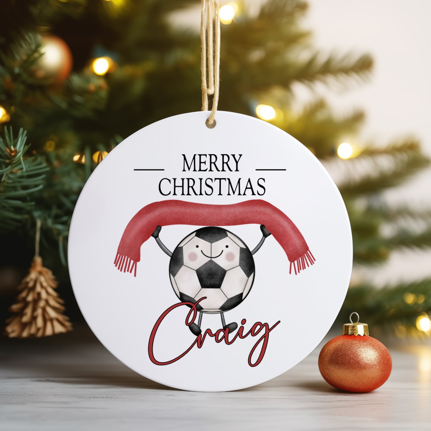 Football Themed Personalised Christmas Ornament – Custom Tree Decoration for Children