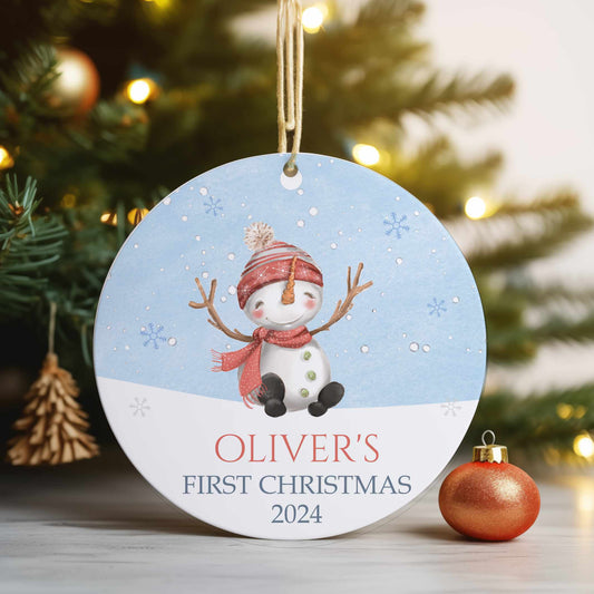 Personalised Christmas Tree Ornament Decoration, Cute Snowman