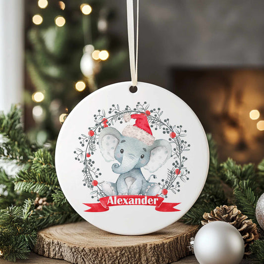 Personalised Christmas Tree Ornament Decoration,Watercolour Elephant