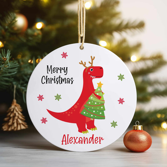 Personalised Christmas Tree Ornament Decoration Red Dinosaur