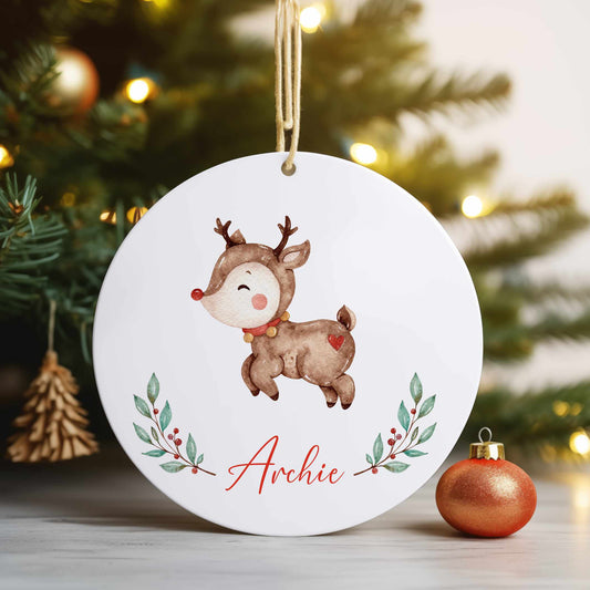 Personalised Christmas Tree Ornament Decoration, Reindeer