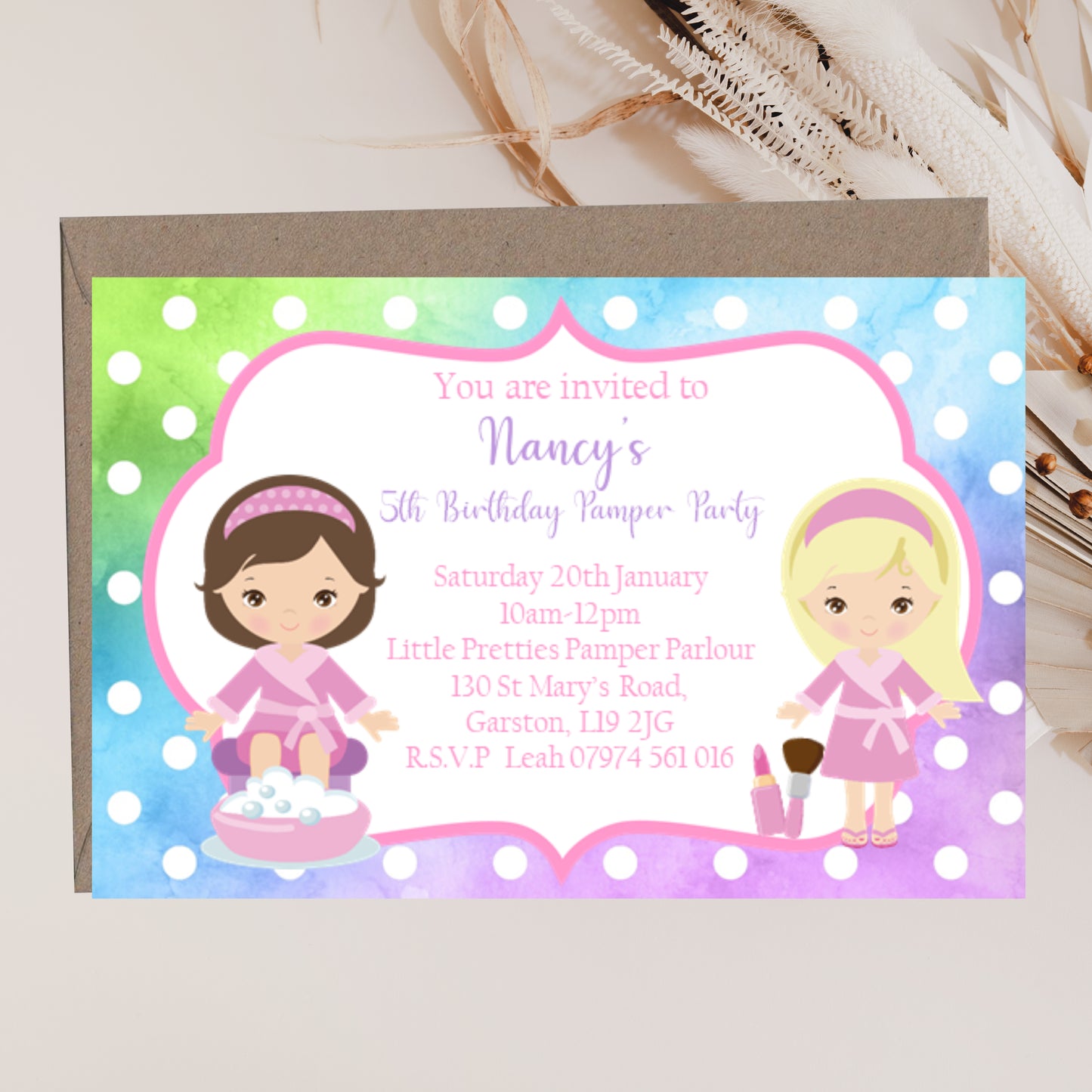 10 Personalised Birthday Party Invitations For Girls Pamper Spa