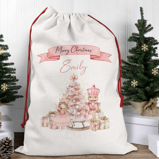 CHRISTMAS SACK WITH CHILDS NAME AND PINK SUGARPLUM FAIRY NUTCRACKER DESIGN