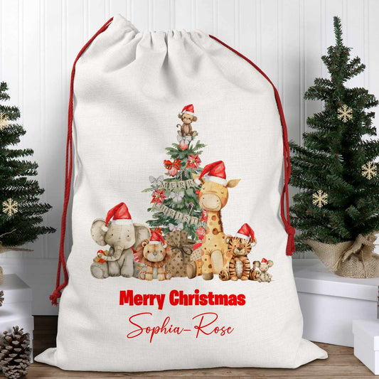 Personalised Christmas Santa Sack – Jungle Safari Animals