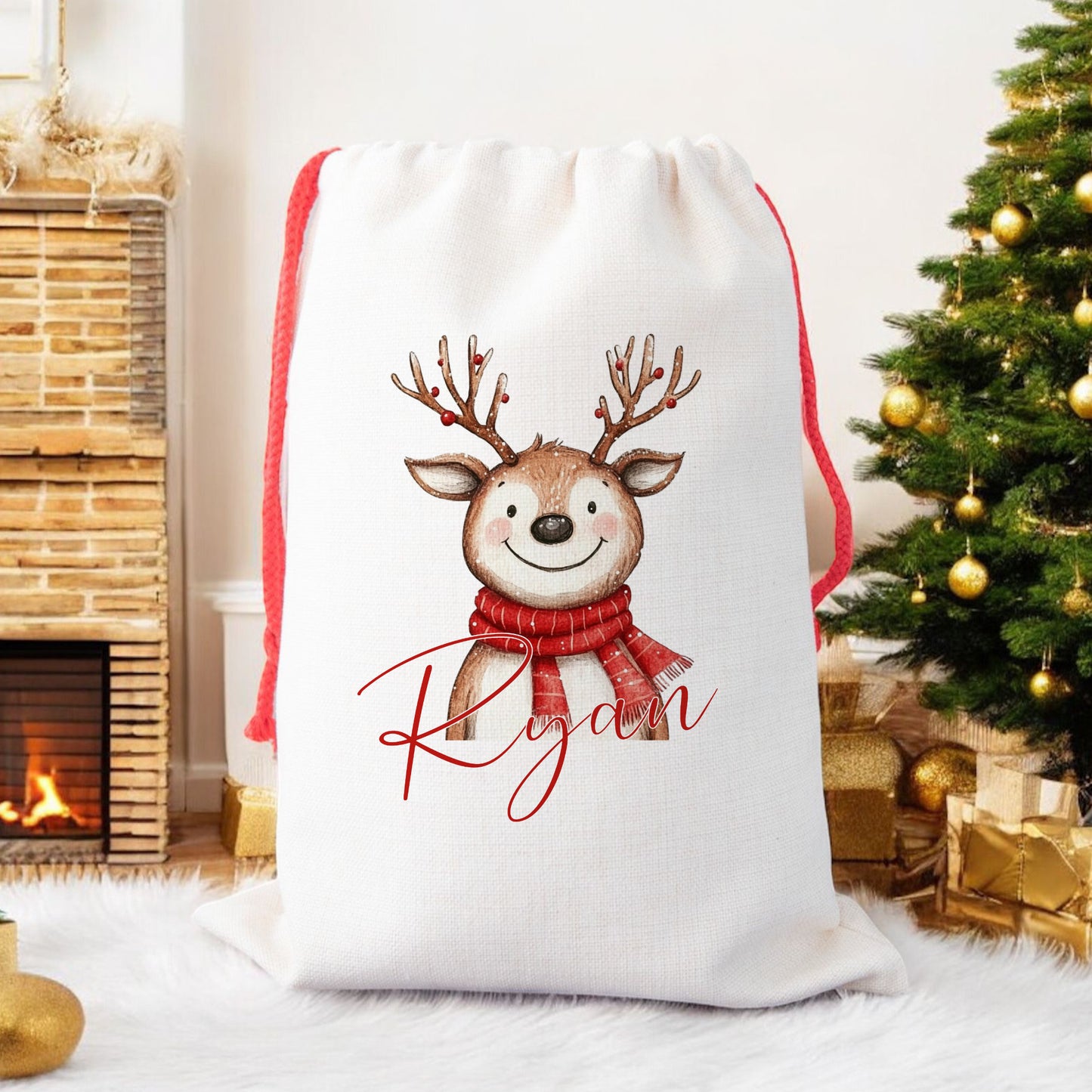 Personalised Santa Sack for Children Reindeer Design