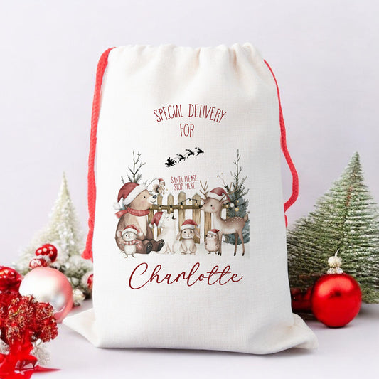 Personalised Santa Sack, Gift Sack for Kids or Adults, Woodland Animals