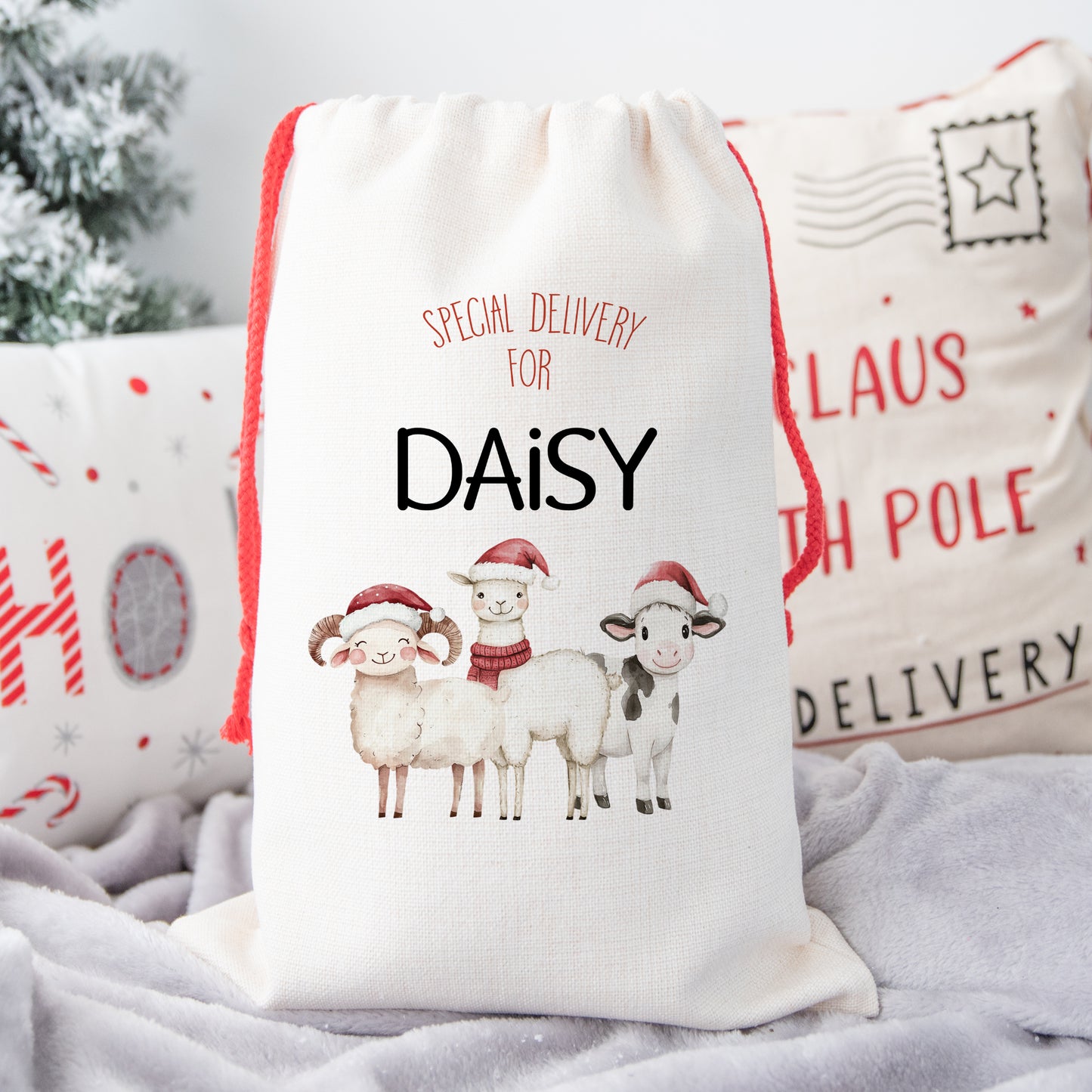 Personalised Santa Sack, Gift Sack for Kids or Adults, Farm Animals