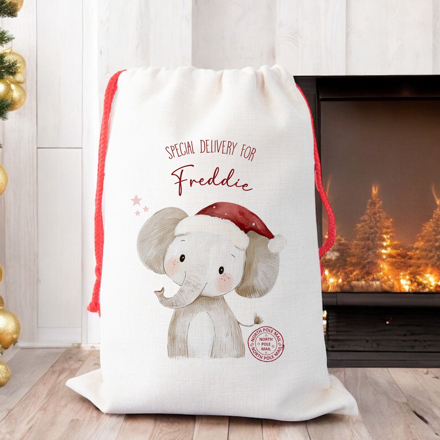 Personalised Santa Sack, Gift Sack for Kids or Adults, Elephant