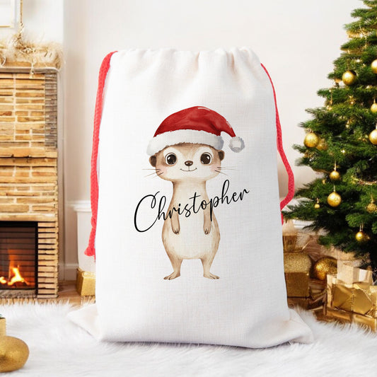 Personalised Santa Sack, Gift Sack for Kids or Adults, Meerkat
