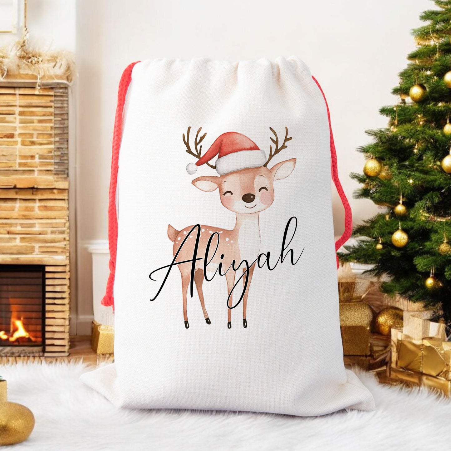 Personalised Santa Sack, Gift Sack for Kids or Adults, Reindeer