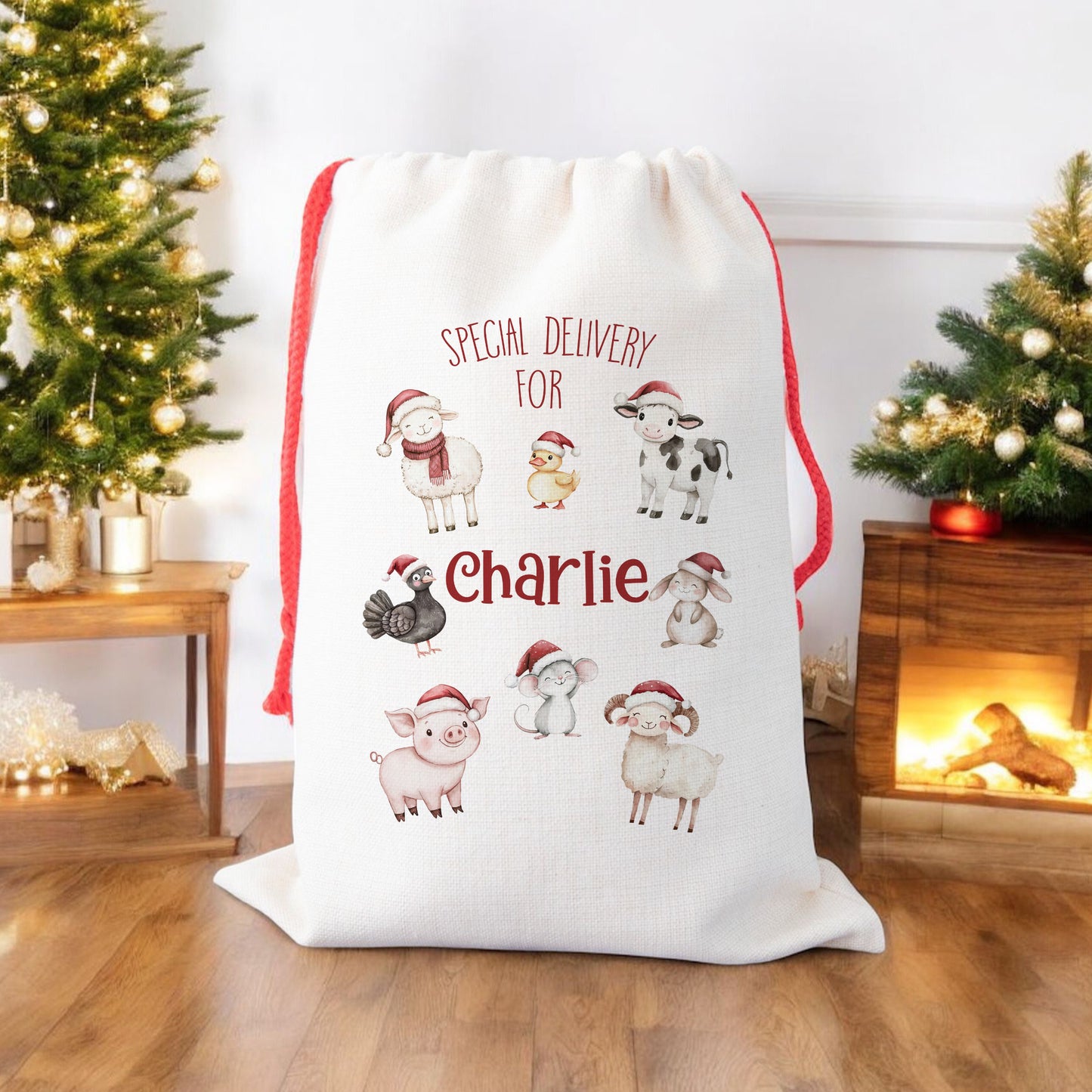 Personalised Santa Sack, Gift Sack for Kids or Adults, Farm Animals