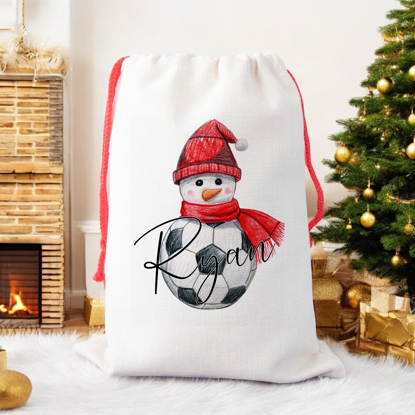 Personalised Santa Sack, Gift Sack for Kids or Adults, Football Snowman