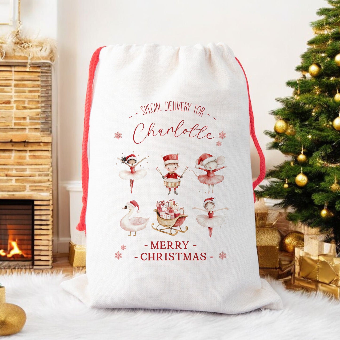 Personalised Santa Sack, Gift Sack for Kids or Adults, Ballerina & Friends