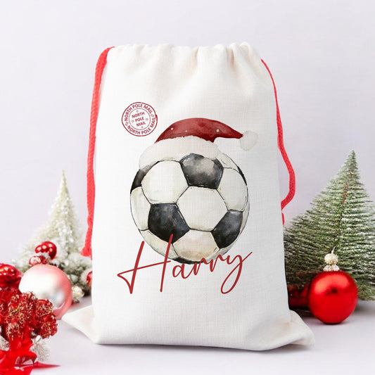 Personalised Christmas Santa Gift Sack – Football Design – Custom Name Christmas Sack