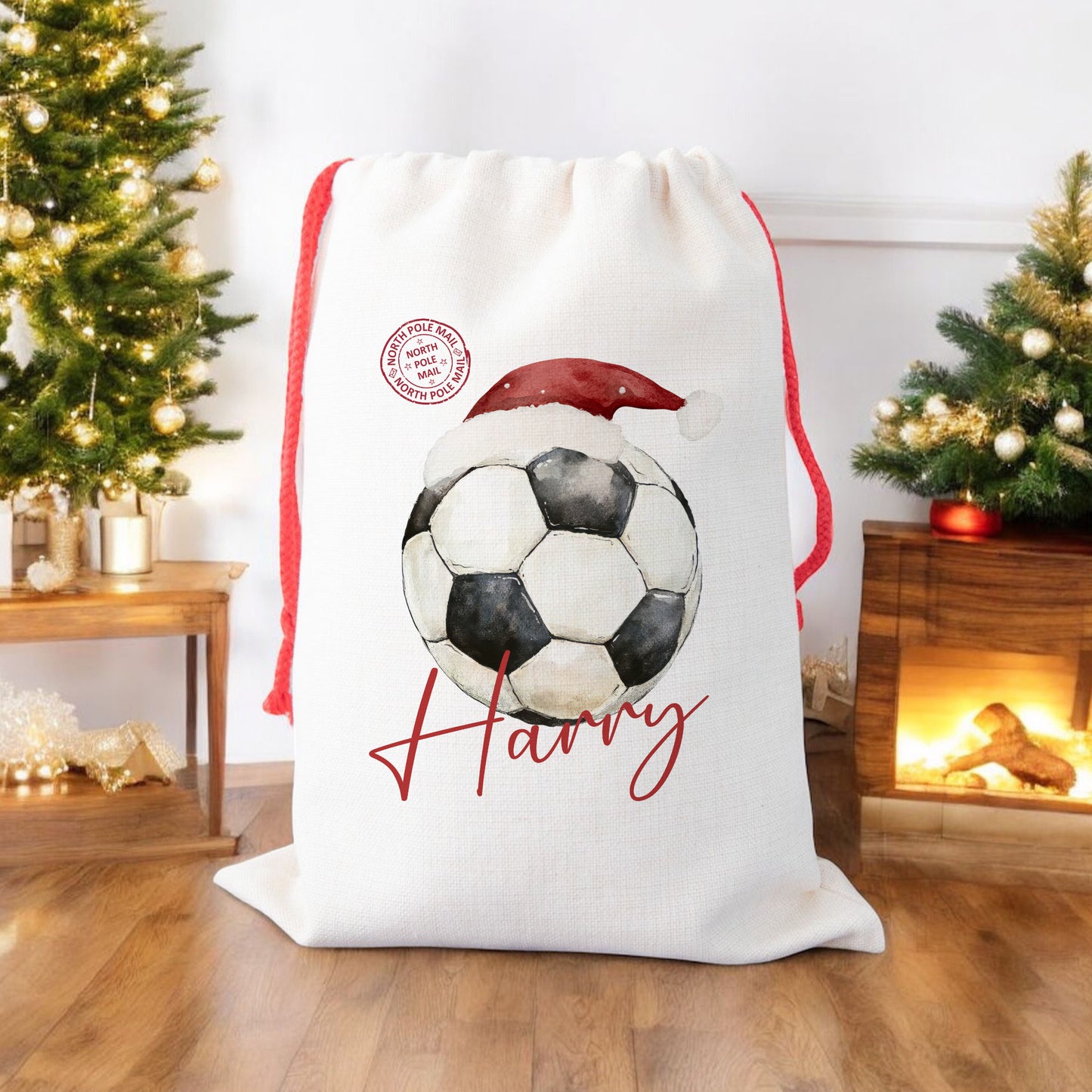 Personalised Christmas Santa Gift Sack – Football Design – Custom Name Christmas Sack