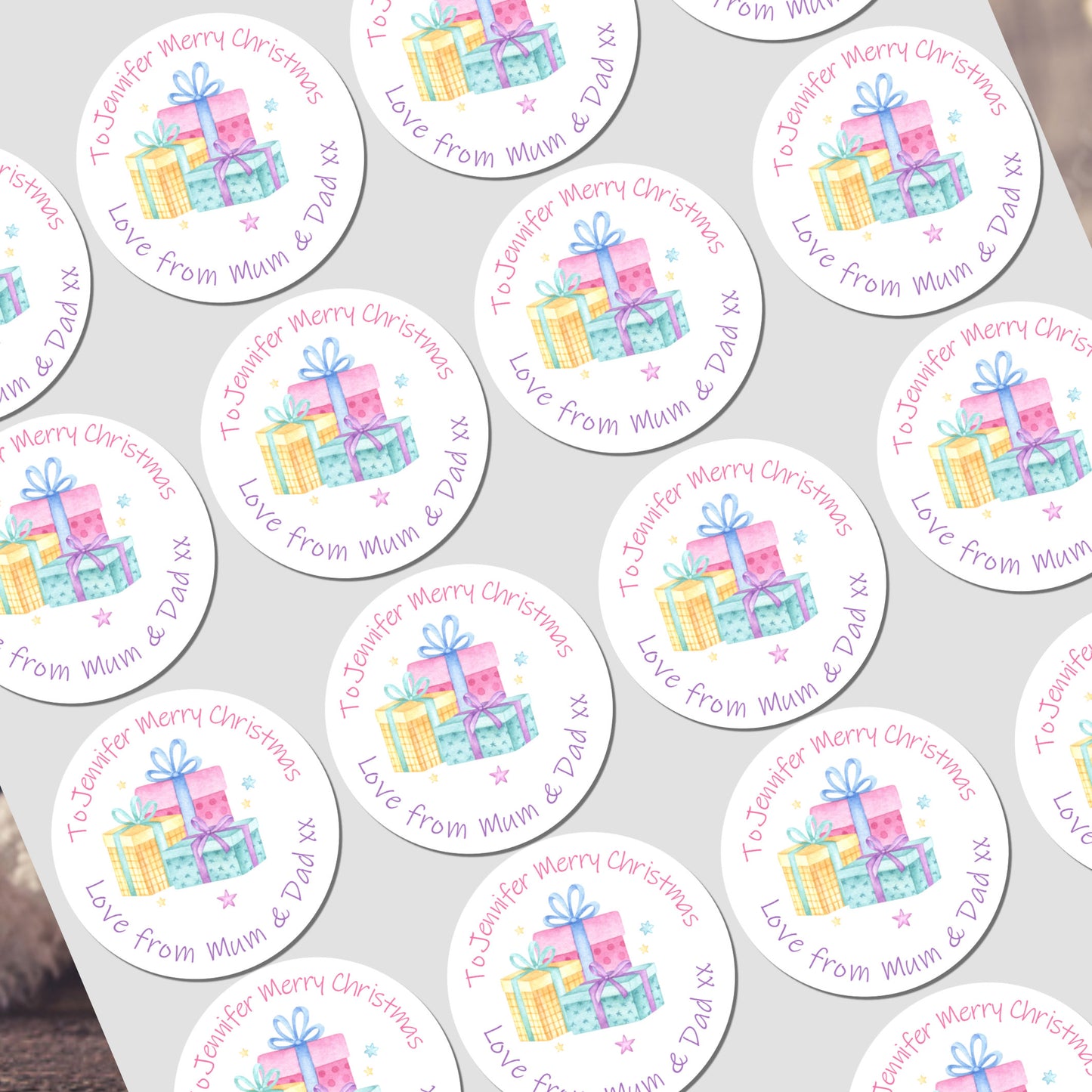 Personalised Christmas stickers with kids’ names for gift wrapping