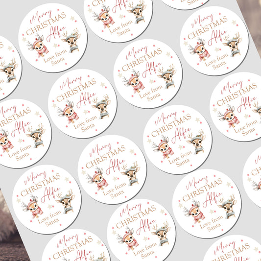 Christmas Stickers for Children's Gift Wrapping, Personalised With Name Reindeer