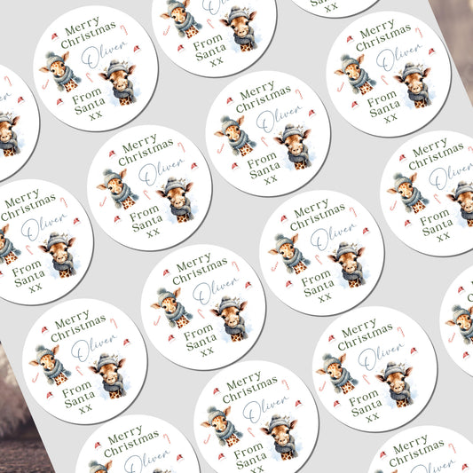 Cute Santa Claus stickers personalised for children’s Christmas gifts