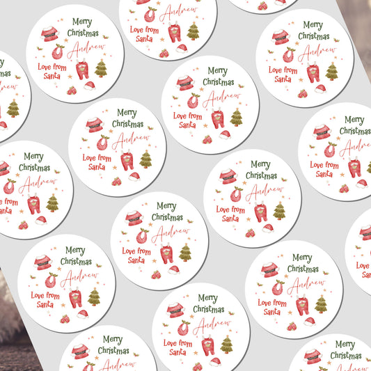 Christmas Stickers for Babies Gift Wrapping, Personalised With Name - Christmas Clothing