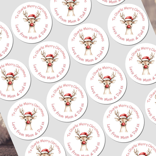 Christmas Stickers for Children's Gift Wrapping, Personalised With Name - Reindeer