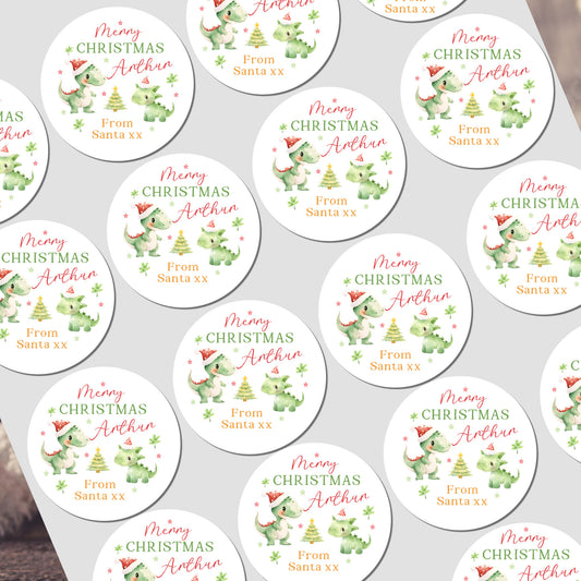 Christmas Stickers for Children's Gift Wrapping, Personalised With Name - Dinosaurs