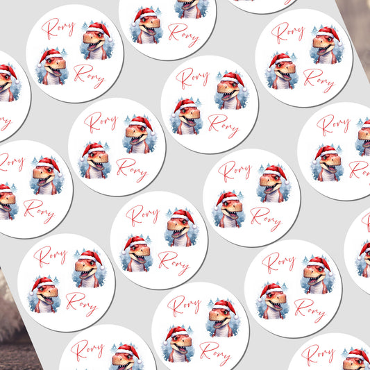 Stickers with a cartoon dog wearing a Santa hat and the name 'Rory' on a white background.
