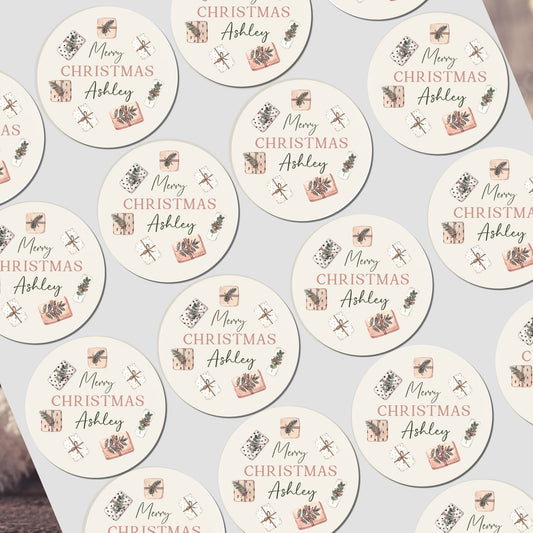 Christmas Stickers for Gift Wrapping, Personalised With Name - Watercolour Parcels