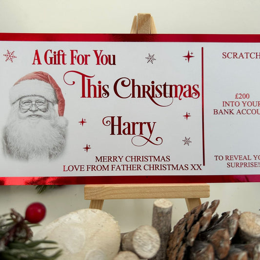 Personalised Foil Christmas Card, Surprise Reveal Scratch Off Ticket, Custom Holiday Greeting with Scratch-to-Reveal Message