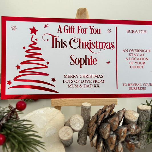 Personalised Foil Christmas Card, Surprise Reveal Scratch Off Ticket, Custom Holiday Greeting with Scratch-to-Reveal Message