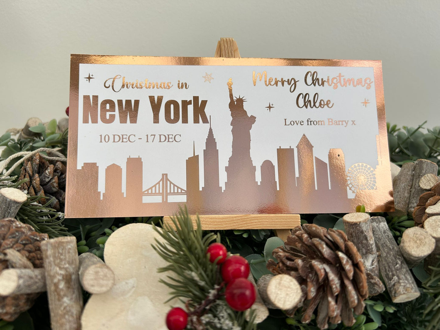Personalised Christmas Foil Ticket Travel Voucher New York