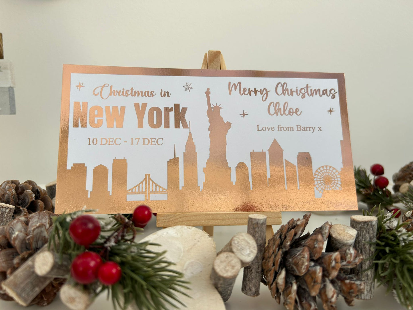 Personalised Christmas Foil Ticket Travel Voucher New York