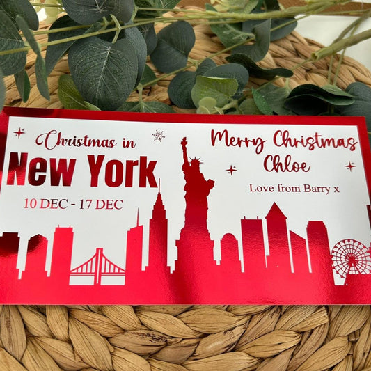 Personalised Christmas Foil Ticket Travel Voucher New York