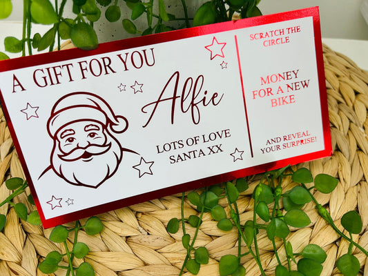 Personalised Foil Christmas Card, Surprise Reveal Scratch Off Ticket, Santa Claus
