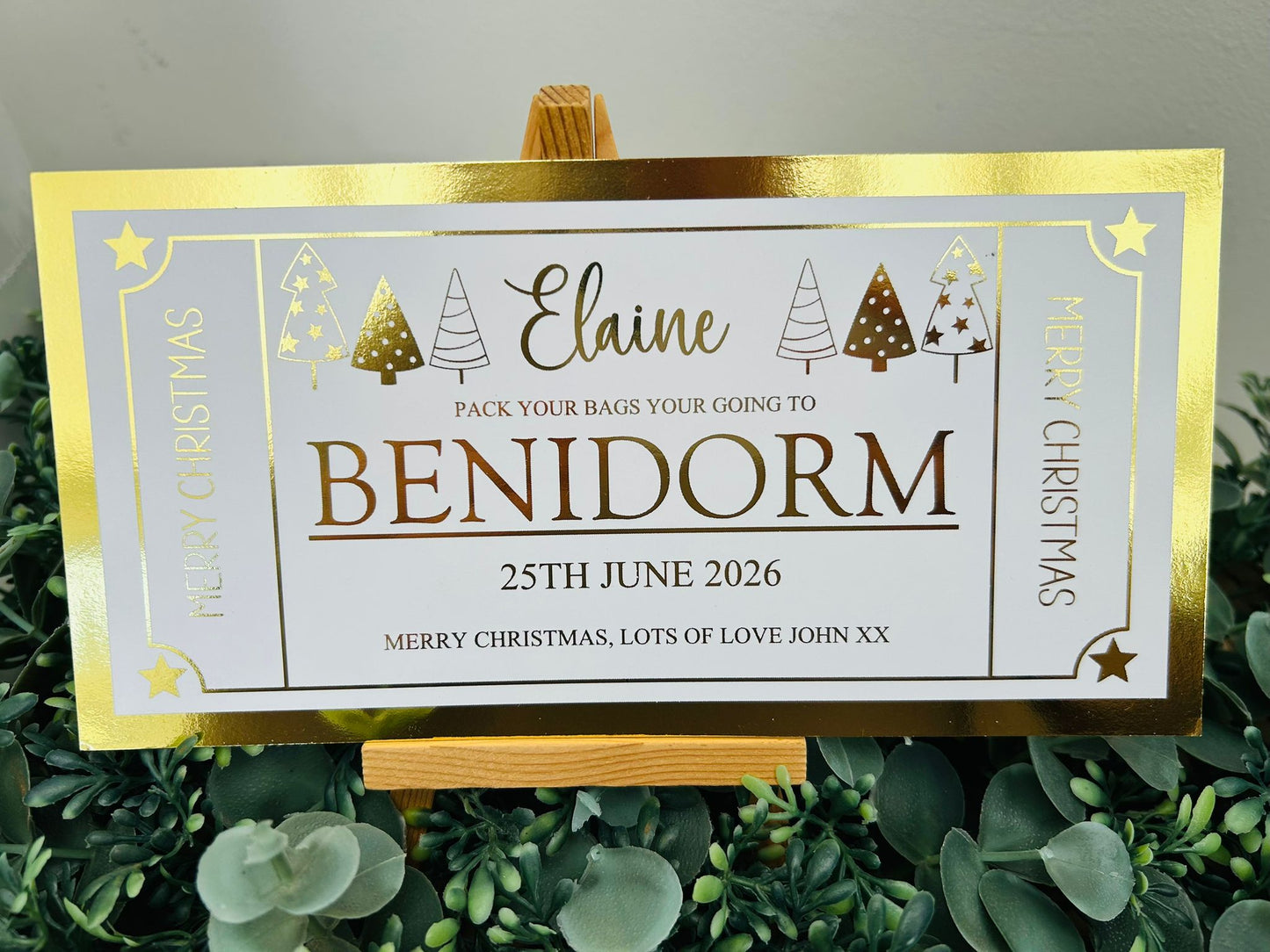Personalised Foil Christmas Card, Surprise Reveal Holiday, Day Out, Lunch