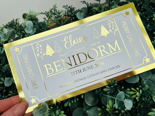 Personalised Foil Christmas Card, Surprise Reveal Holiday, Day Out, Lunch