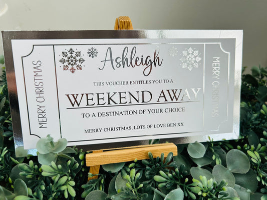 Personalised Foil Christmas Card, Foil Voucher Holiday, Day Out, Weekend Away